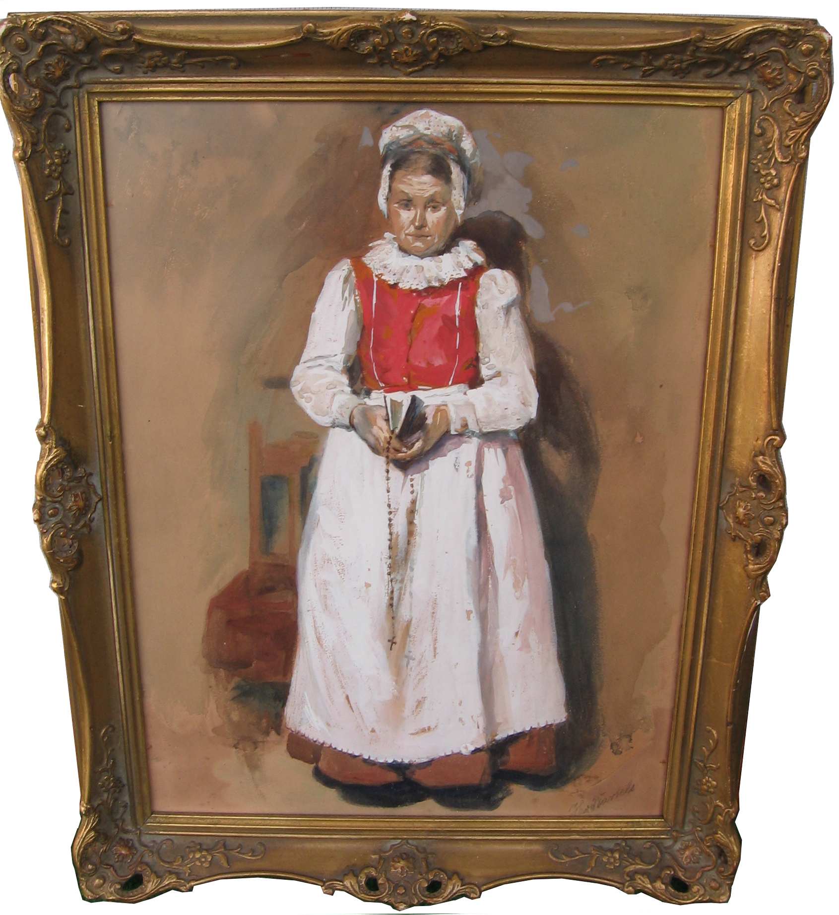 von Bartels Hans 1856-1913 Frau in Tracht mit Bibel und von Bartels Hans 1856-1913 Frau in Tracht mit Bibel und